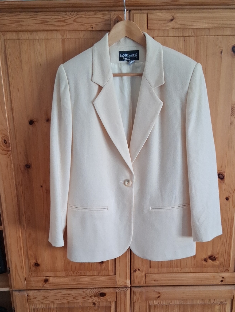 Sag Harbor Cream Wool Single-Button Notch Lapel Preppy Blazer Size 10